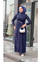 MATEKS-BELİ TAŞLI ELBİSE LACİVERT