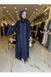 MATEKS-PUL DETAY ABAYA ELBİSE LACİVERT