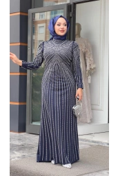 BEYOĞLU-BONCUK DETAYLI ABİYE ELBİSE LACİVERT