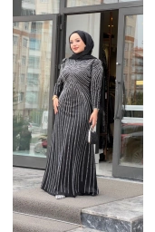 BEYOĞLU-BONCUK DETAYLI ABİYE ELBİSE SİYAH