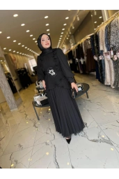 GAZELLA-KEMERİ TAŞLI ETEKLİ TAKIM SİYAH