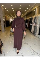 MATEKS-YANI TAŞLI ELBİSE KAHVE