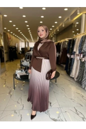 MATEKS-PLİSELİ ELBİSE KAHVE