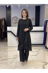 PERİ-BÜYÜK BEDEN PANTOLONLU TAKIM SİYAH