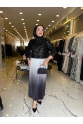 MATEKS-ETEĞİ PLİSELİ PAYETLİ TAKIM SİYAH