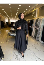 MATEKS-PAYETLİ CEKET ETEKLİ TAKIM SİYAH