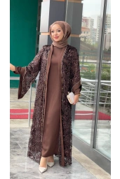 MATEKS-PUL DETAY ABAYA ELBİSE ACI KAHVE