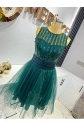 ARİN-PULLU TÜL ETEKLİ MİNİ ELBİSE YEŞİL