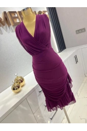 ESPENİCA-ETEĞİ KRUVAZE ELBİSE MOR