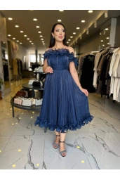 ESPENİCA-VOLAN DETAYLI MİNİ ELBİSE LACİVERT