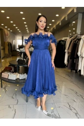 ESPENİCA-VOLAN DETAYLI MİNİ ELBİSE SAKS