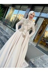 FERİHA SARIOĞLU-KABARIK TAŞLI ELBİSE BEJ