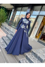 FERİHA SARIOĞLU-KABARIK TAŞLI ELBİSE LACİVERT