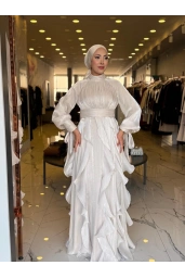 GAMZE ÖZKUL-TÜL DETAY DORA ABİYE BEJ