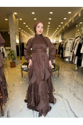 GAMZE ÖZKUL-TÜL DETAY DORA ABİYE KAHVE