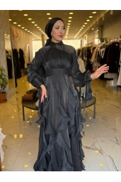 GAMZE ÖZKUL-TÜL DETAY DORA ABİYE SİYAH