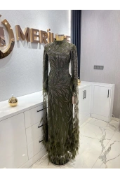 GM8066-KUŞ TÜYLÜ ABİYE YEŞİL