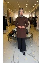 HAYA-DAİRE İNCİLİ TUNİK KAHVE