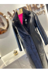 MATEKS-ANGORA DETAYLI DERİ KABAN SİYAH