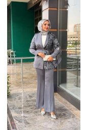 MATEKS-CEKETİ PUL DETAYLI PANTOLONLU TAKIM ANTRASİT