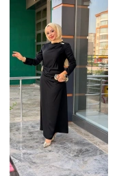 MATEKS-DRAPELİ ELBİSE SİYAH