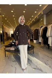 MATEKS-KENDİNDEN ÇİZGİLİ TRENÇ KAHVE