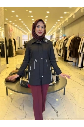 MATEKS-KENDİNDEN ÇİZGİLİ TRENÇ SİYAH