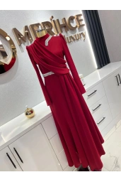 MATEKS-KREP SATEN BALIK ELBİSE KIRMIZI