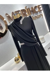 MATEKS-KREP SATEN BALIK ELBİSE SİYAH