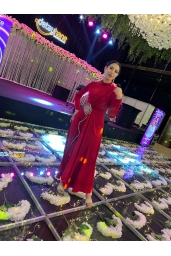 MATEKS-KREP SATEN GÜLLÜ ELBİSE KIRMIZI