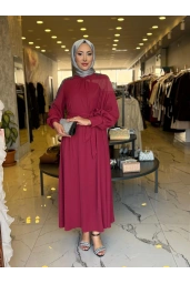 MATEKS-OMUZLARI BONCUKLU ELBİSE BORDO