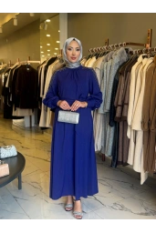 MATEKS-OMUZLARI BONCUKLU ELBİSE MOR