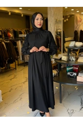 MATEKS-OMUZLARI BONCUKLU ELBİSE SİYAH
