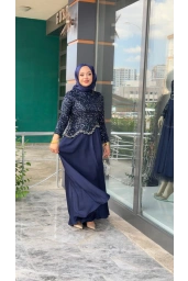 MATEKS-PAYETLİ ELBİSE LACİVERT