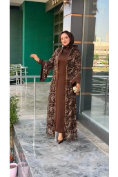 MATEKS-PUL DETAY ABAYA ELBİSE KAHVE