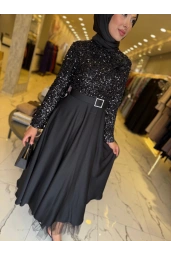 MATEKS-PUL PAYETLİ ELBİSE SİYAH