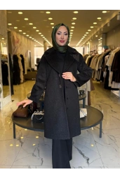 MATEKS-SİMLİ OMZU DÜĞME DETAYLI KAŞE KABAN SİYAH