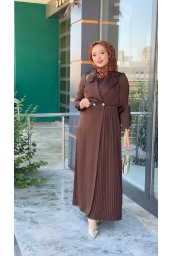 MATEKS-YANI PLİSELİ ELBİSE KAHVE