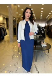 MY312-BASKI RİBANALI ELBİSE TAKIM LACİVERT