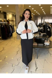 MY312-BASKI RİBANALI ELBİSE TAKIM SİYAH