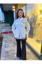 MY312-CEBİ TAŞLI FİLELİ GÖMLEK BEYAZ