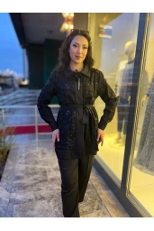 MY312-DANTELLİ BROŞLU TAKIM SİYAH