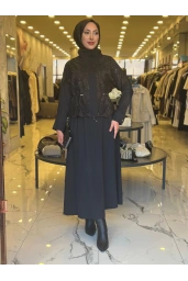 MY312-DANTELLİ ETEKLİ TAKIM SİYAH