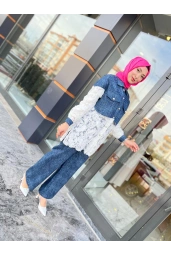 MY312-DANTELLİ KOT CEKET MAVİ