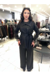 MY312-İŞLEME DETAY ÜÇLÜ TAKIM SİYAH