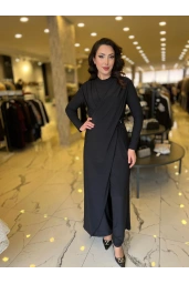 MY312-KEMER DETAYLI TUNİK SİYAH