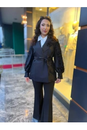 MY312-KOLLARI DANTELLİ CEKET SİYAH