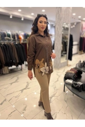 MY312-NAKIŞLI TAŞLI GÖMLEK KAHVE