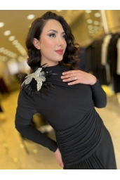 MY312-OMUZU TAŞLI ELBİSE SİYAH