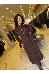 MY312-ÖNÜ AKSESUARLI ELBİSE KAHVE